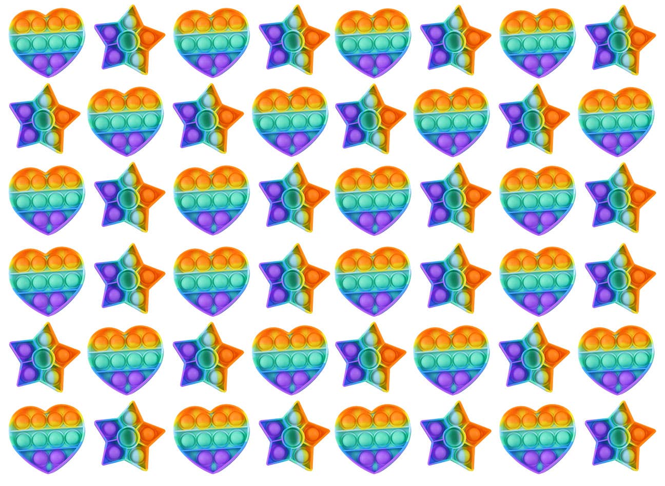 Rainbow Mini 3" Heart and Star Shapes Bubble Pop Fidget Toy: Set of 12 Random Shapes (1 Dozen)