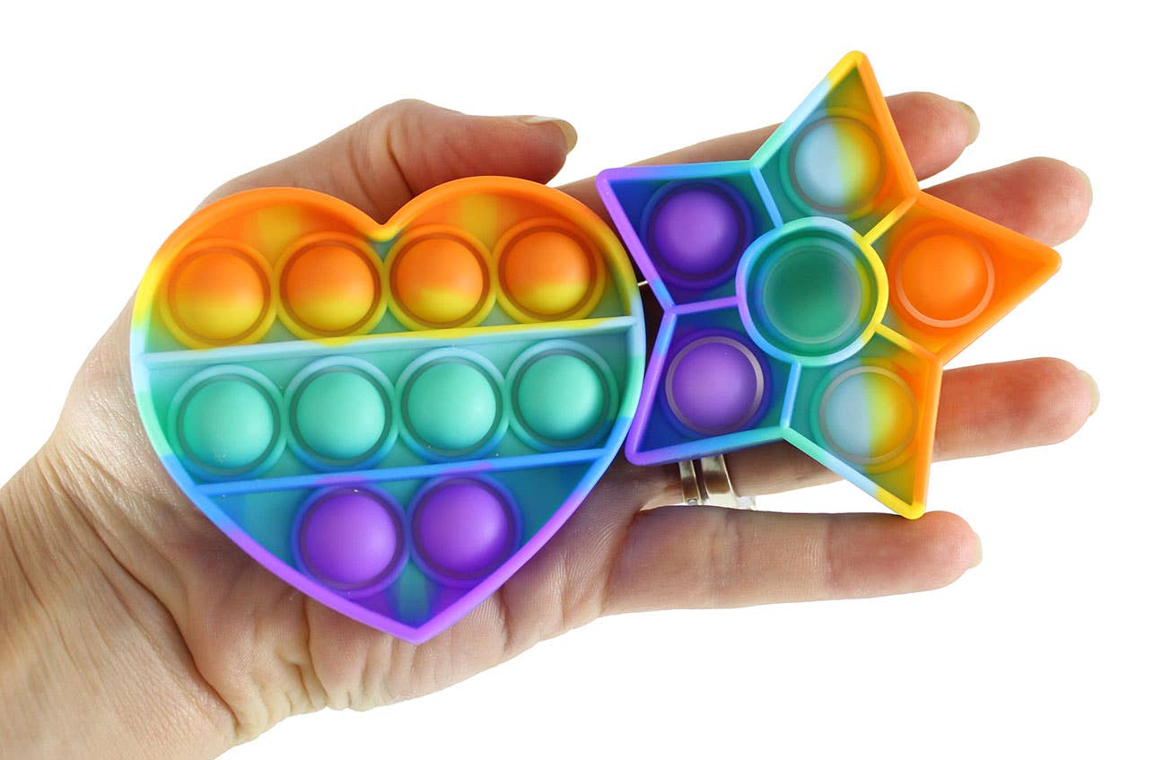 Rainbow Mini 3" Heart and Star Shapes Bubble Pop Fidget Toy: Set of 12 Random Shapes (1 Dozen)